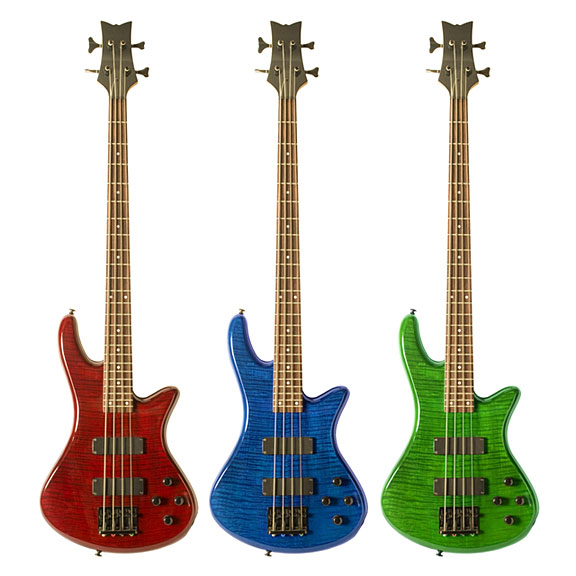 colorful bass guitars