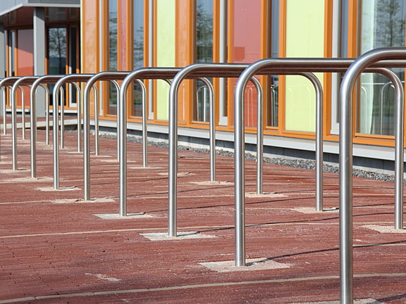 modern bike racks at an office building