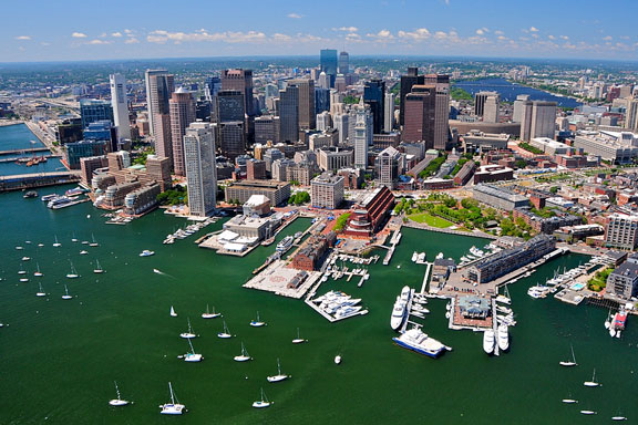 aerial view of boston harbor