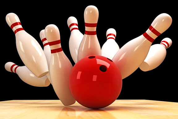 bowling ball scattering bowling pins