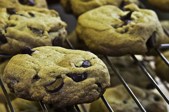 chocolate chip cookies cooling on wire racks