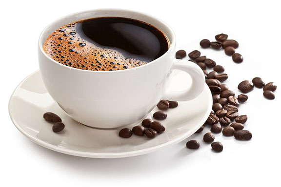 cup of hot coffee with coffee beans