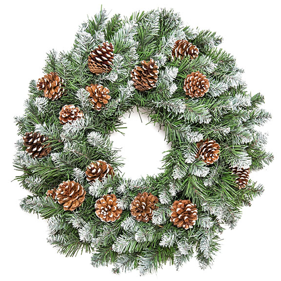 pine cone decorations on a green wreath