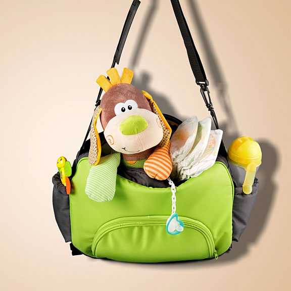 diaper bag filled with baby gear