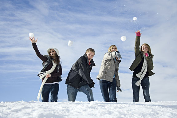 snowball fight on a winter day