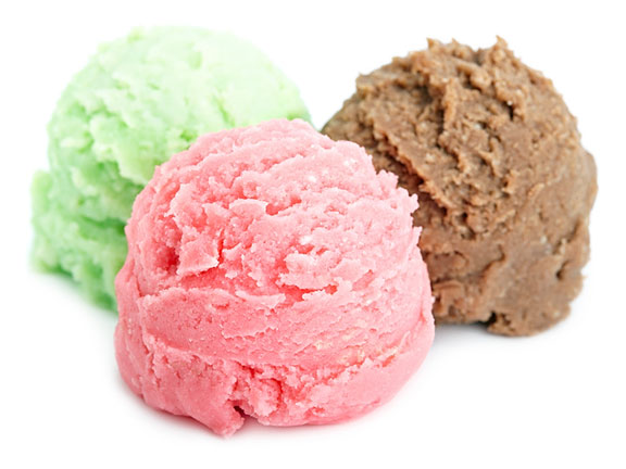 three ice cream colors and flavors