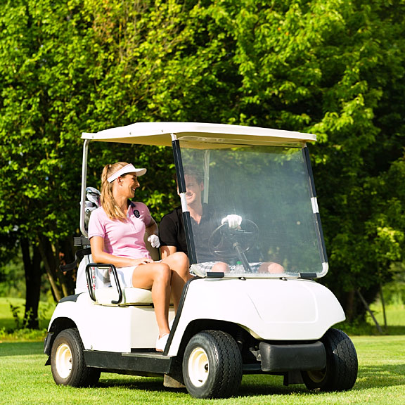 golf cart on a beautiful golf course