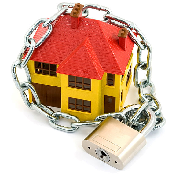 model home, padlock, and chain