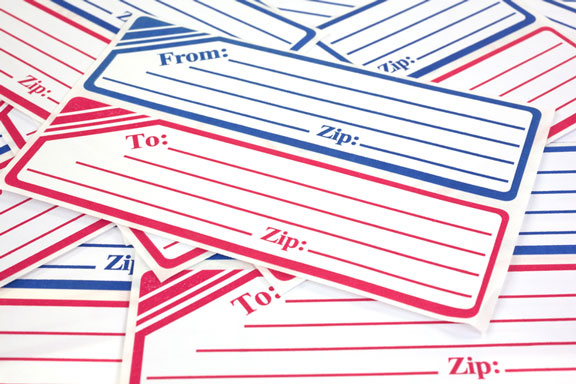 blue and red mailing labels