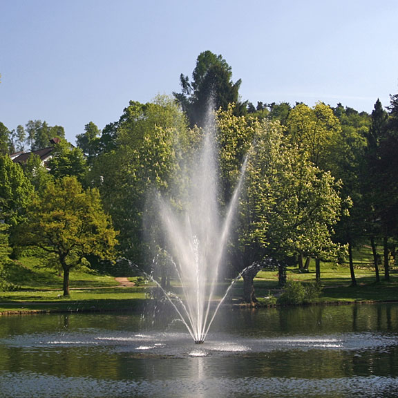 fountain in a garden pond