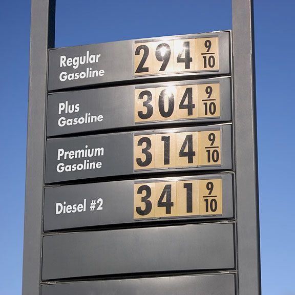 fuel prices on a gasoline station sign