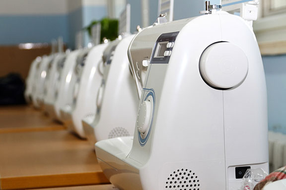 sewing machines in a row