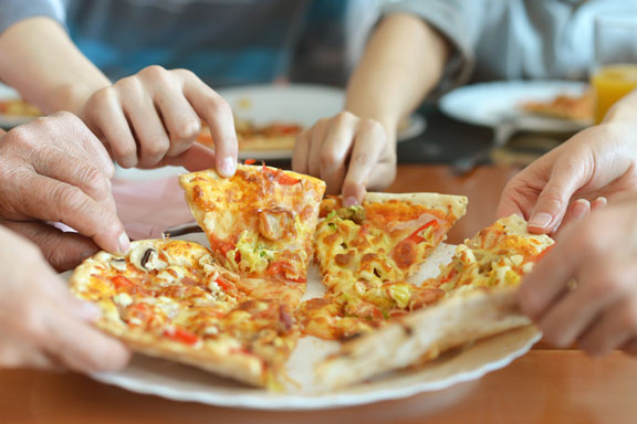 sharing a pizza