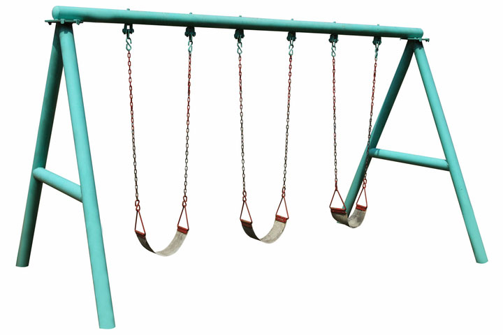 green swing set with three swings