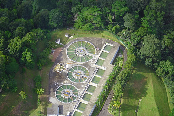 water treatment plant surrounded by trees