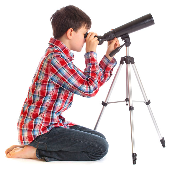 boy with telescope and tripod