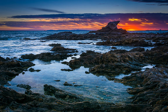 tide pools at sunset along the California coast