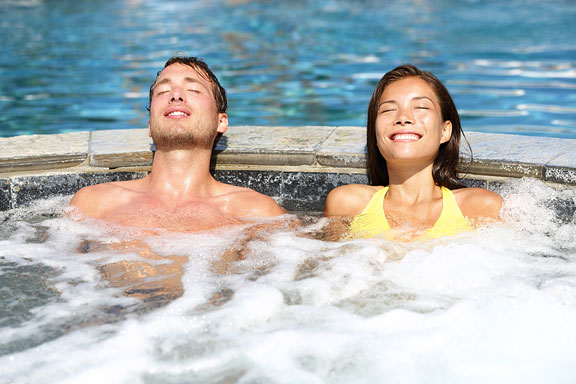 relaxing in a whirlpool tub