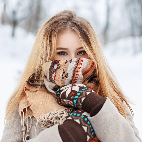 young woman wearing a wool scarf