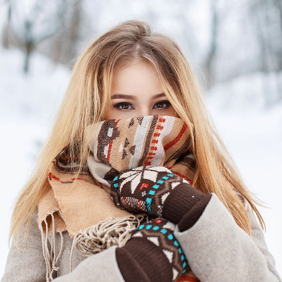 young woman wearing a wool scarf